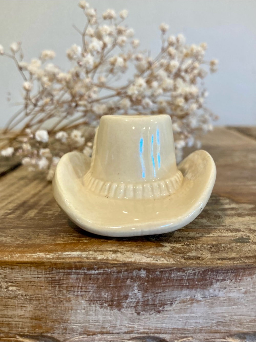 Ceramic Cowboy Hat Trinket - Cream Colored - Picture 3 of 12